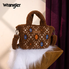WG266-8015  Wrangler Sherpa Aztec Sherpa Small Tote/Crossbody - Brown