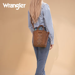 WG211-8014  Wrangler Aztec Embroidered Floral Embossed Tote/Crossbody - Brown