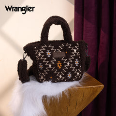 WG266-8015  Wrangler Sherpa Aztec Sherpa Small Tote/Crossbody - Coffee