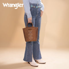 WG211-8014  Wrangler Aztec Embroidered Floral Embossed Tote/Crossbody - Brown
