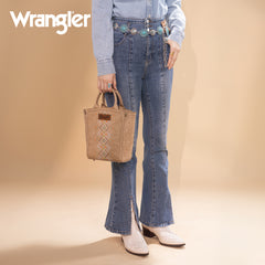WG211-8014  Wrangler Aztec Embroidered Floral Embossed Tote/Crossbody -Tan