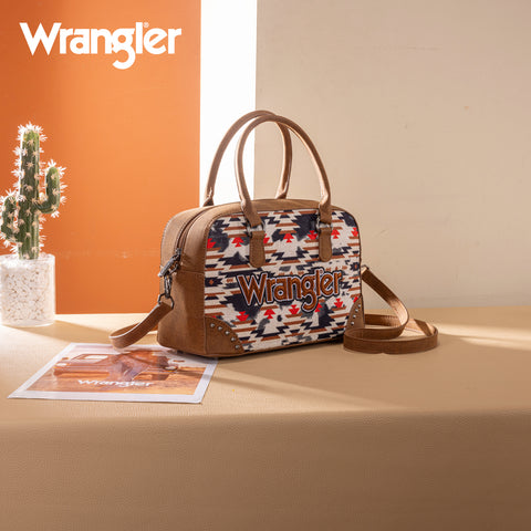 WG302-8132BR   Wrangler Aztec Print Satchel/Crossbody -Brown