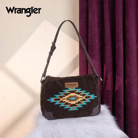 WG263-2022  Wrangler Sherpa Aztec Sherpa Hobo/Shoulder Bag - Coffee