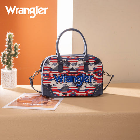 WG302-8132NY   Wrangler Aztec Print Satchel/Crossbody -Navy
