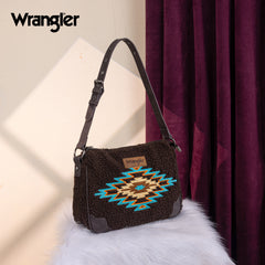 WG263-2022  Wrangler Sherpa Aztec Sherpa Hobo/Shoulder Bag - Coffee
