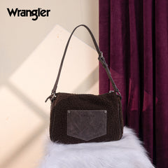 WG263-2022  Wrangler Sherpa Aztec Sherpa Hobo/Shoulder Bag - Coffee