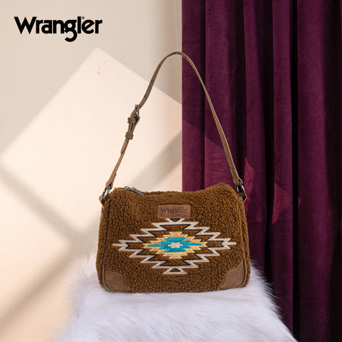 WG263-2022  Wrangler Sherpa Aztec Sherpa Hobo/Shoulder Bag - Brown
