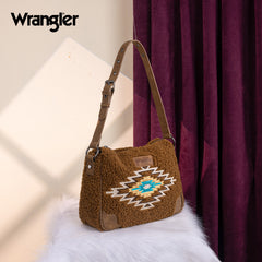 WG263-2022  Wrangler Sherpa Aztec Sherpa Hobo/Shoulder Bag - Brown