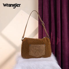WG263-2022  Wrangler Sherpa Aztec Sherpa Hobo/Shoulder Bag - Brown