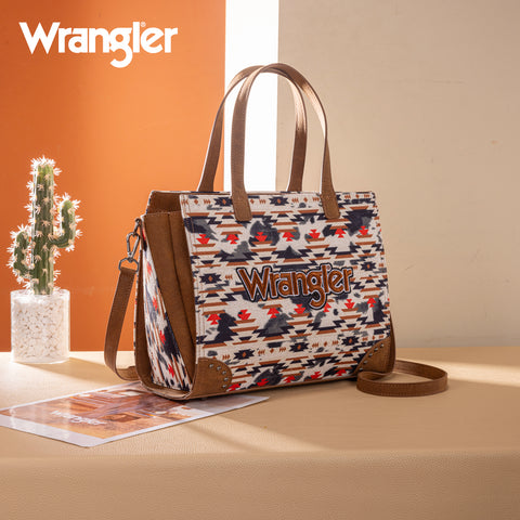 WG302-8130BR   Wrangler Aztec Print Tote/Crossbody -Brown