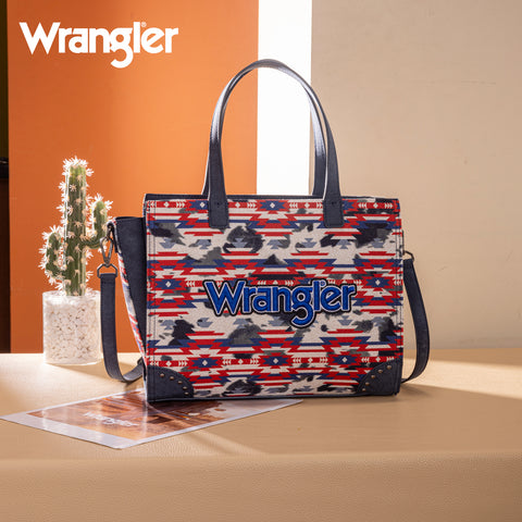 WG302-8130NY  Wrangler Aztec Print Tote/Crossbody -Navy