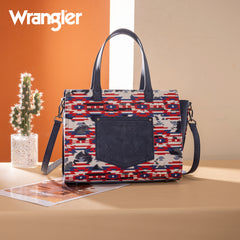 WG302-8130NY  Wrangler Aztec Print Tote/Crossbody -Navy