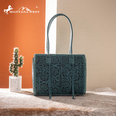 MW1355G-8317TQ  Montana West Tooled Concealed Carry Tote - Turquoise