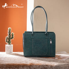 MW1355G-8317TQ  Montana West Tooled Concealed Carry Tote - Turquoise