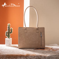 MW1355G-8317TN  Montana West Tooled Concealed Carry Tote - Tan