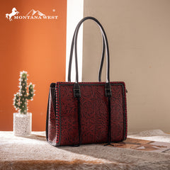MW1355G-8317BK  Montana West Tooled Concealed Carry Tote - Black