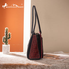 MW1355G-8317BK  Montana West Tooled Concealed Carry Tote - Black
