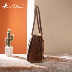 MW1355G-8317BR  Montana West Tooled Concealed Carry Tote - Brown