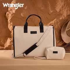 WG390-8110  Wrangler Structured Work Tote/Large Carry-All Tote/Crossbody with Pouch - Black-Beige
