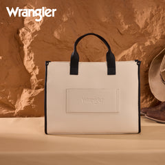 WG390-8110  Wrangler Structured Work Tote/Large Carry-All Tote/Crossbody with Pouch - Black-Beige