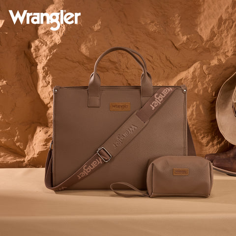 WG390-8110  Wrangler Structured Work Tote/Large Carry-All Tote/Crossbody with Pouch - Camel