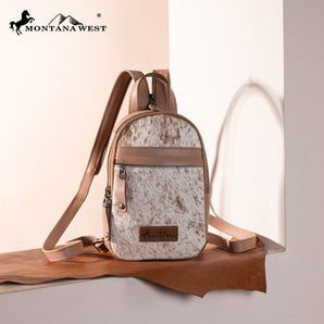 MWR-066 Montana West Genuine Hair-On Cowhide Convertible Sling Backpack - Tan