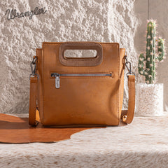 WG193-2003  Wrangler Top Handle Boot Scroll Fringe Tote/Crossbody -Brown