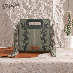 WG193-2003  Wrangler Top Handle Boot Scroll Fringe Tote/Crossbody -Green