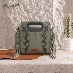 WG193-2003  Wrangler Top Handle Boot Scroll Fringe Tote/Crossbody -Green