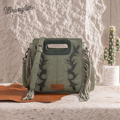 WG193-2003  Wrangler Top Handle Boot Scroll Fringe Tote/Crossbody -Green