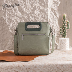 WG193-2003  Wrangler Top Handle Boot Scroll Fringe Tote/Crossbody -Green