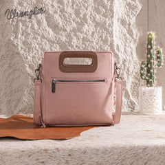 WG193-2003  Wrangler Top Handle Boot Scroll Fringe Tote/Crossbody -Pink