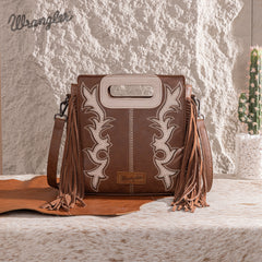 WG193-2003  Wrangler Top Handle Boot Scroll Fringe Tote/Crossbody -Coffee