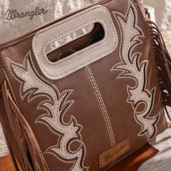 WG193-2003  Wrangler Top Handle Boot Scroll Fringe Tote/Crossbody -Coffee