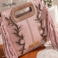 WG193-2003  Wrangler Top Handle Boot Scroll Fringe Tote/Crossbody -Pink