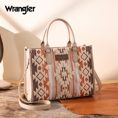 WG313-8119  Wrangler Sherpa Aztec Canvas Tote/Crossbody - Tan