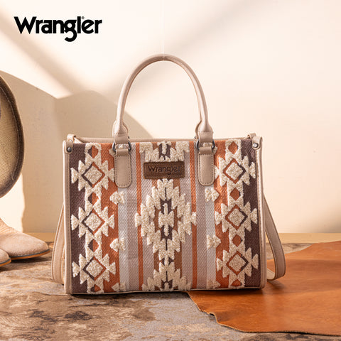 WG313-8119  Wrangler Sherpa Aztec Canvas Tote/Crossbody - Tan