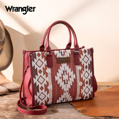WG313-8119  Wrangler Sherpa Aztec Canvas Tote/Crossbody - Burgundy