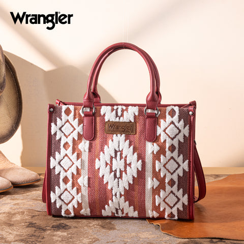 WG313-8119  Wrangler Sherpa Aztec Canvas Tote/Crossbody - Burgundy
