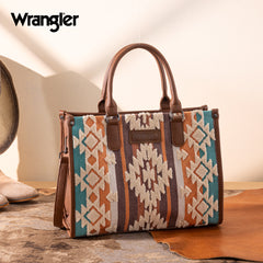 WG313-8119  Wrangler Sherpa Aztec Canvas Tote/Crossbody - Brown
