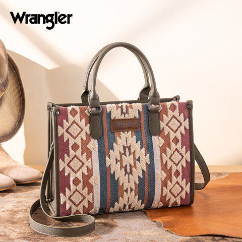 WG313-8119  Wrangler Sherpa Aztec Canvas Tote/Crossbody - Green