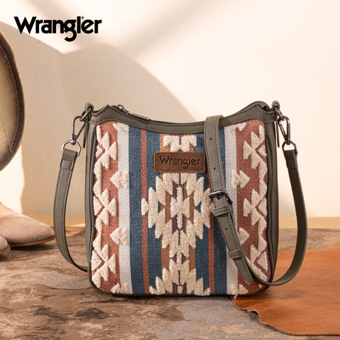WG313-2003   Wrangler Sherpa Aztec Canvas Crossbody - Green