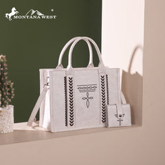 MW1124-H8120SW  Montana West Whipstitch Concealed Carry Tote With Matching Bi-Fold Wallet -Tan