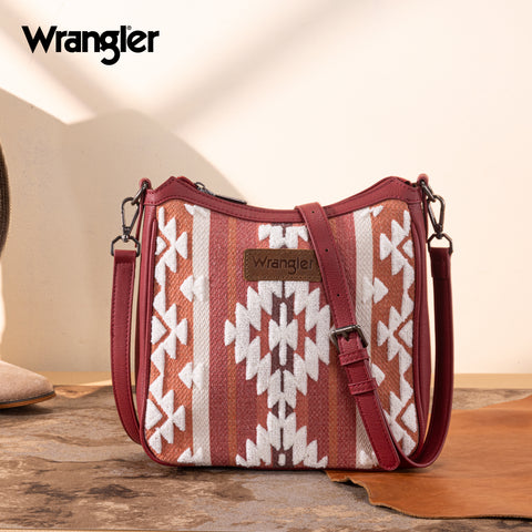 WG313-2003   Wrangler Sherpa Aztec Canvas Crossbody - Burgundy