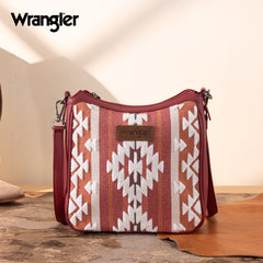 WG313-2003   Wrangler Sherpa Aztec Canvas Crossbody - Burgundy