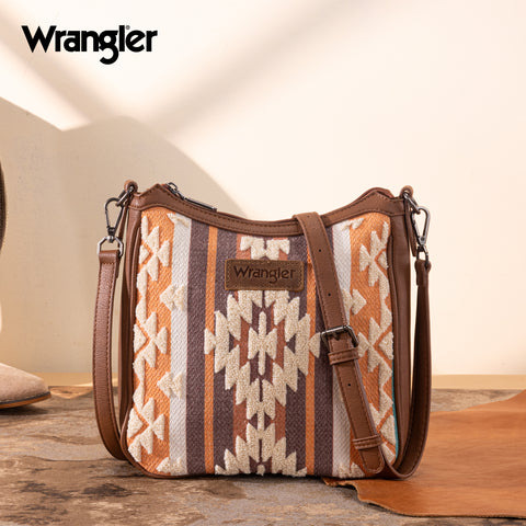 WG313-2003   Wrangler Sherpa Aztec Canvas Crossbody - Brown