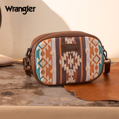 WG313-8365   Wrangler Sherpa Aztec Canvas Crossbody - Brown