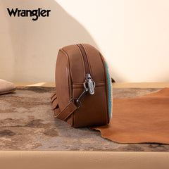 WG313-8365   Wrangler Sherpa Aztec Canvas Crossbody - Brown