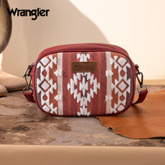 WG313-8365   Wrangler Sherpa Aztec Canvas Crossbody - Burgundy
