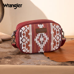 WG313-8365   Wrangler Sherpa Aztec Canvas Crossbody - Burgundy